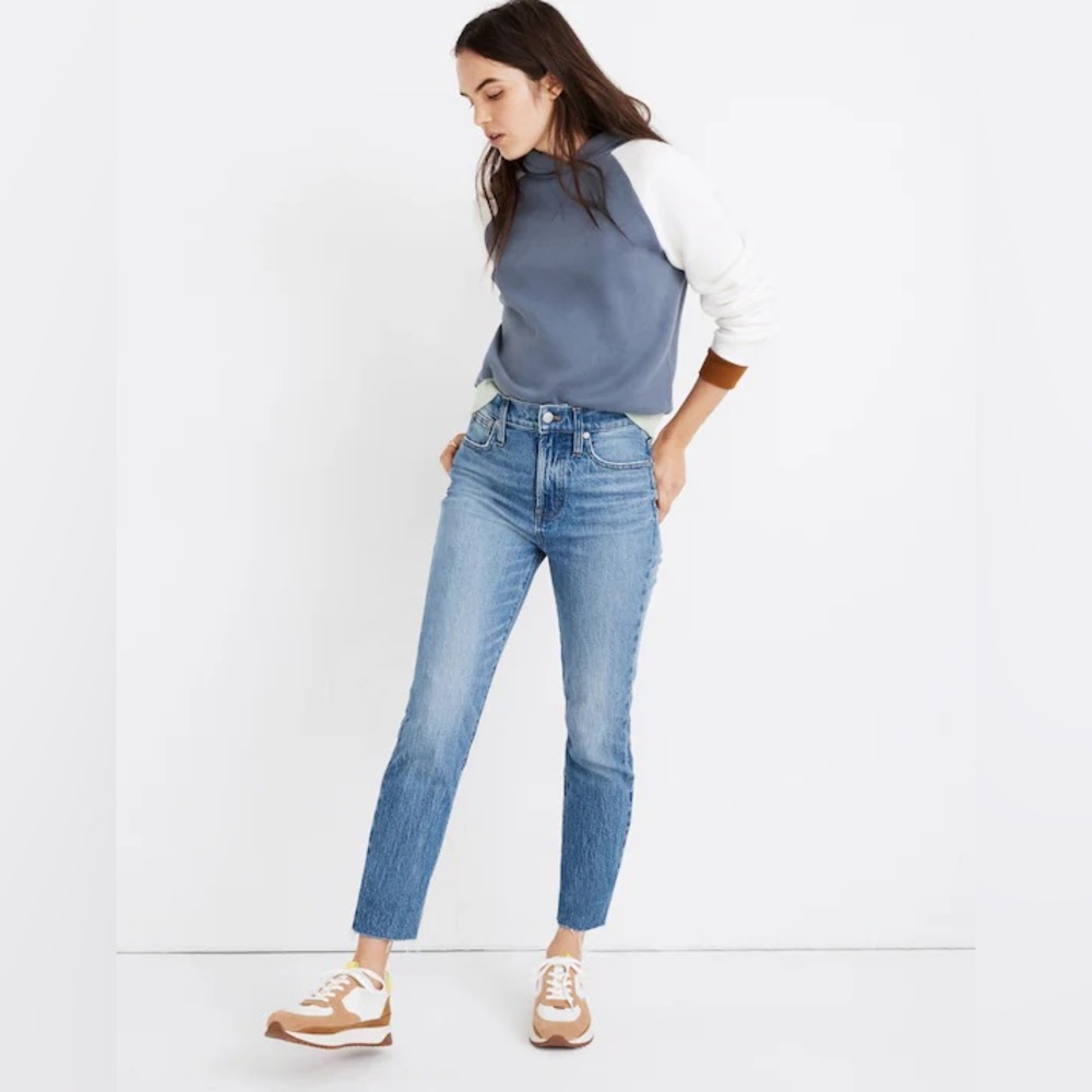 Madewell The Perfect Vintage Jean High Rise Raw Hem Denim Straight Leg - Picture 2 of 15